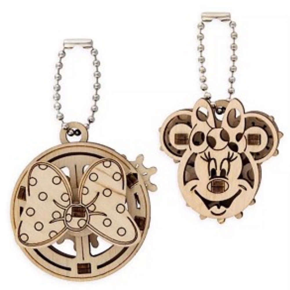 Disney Parks UGear Wooden Minnie Mouse and Polka Dot Bow Puzzle Keychain Set